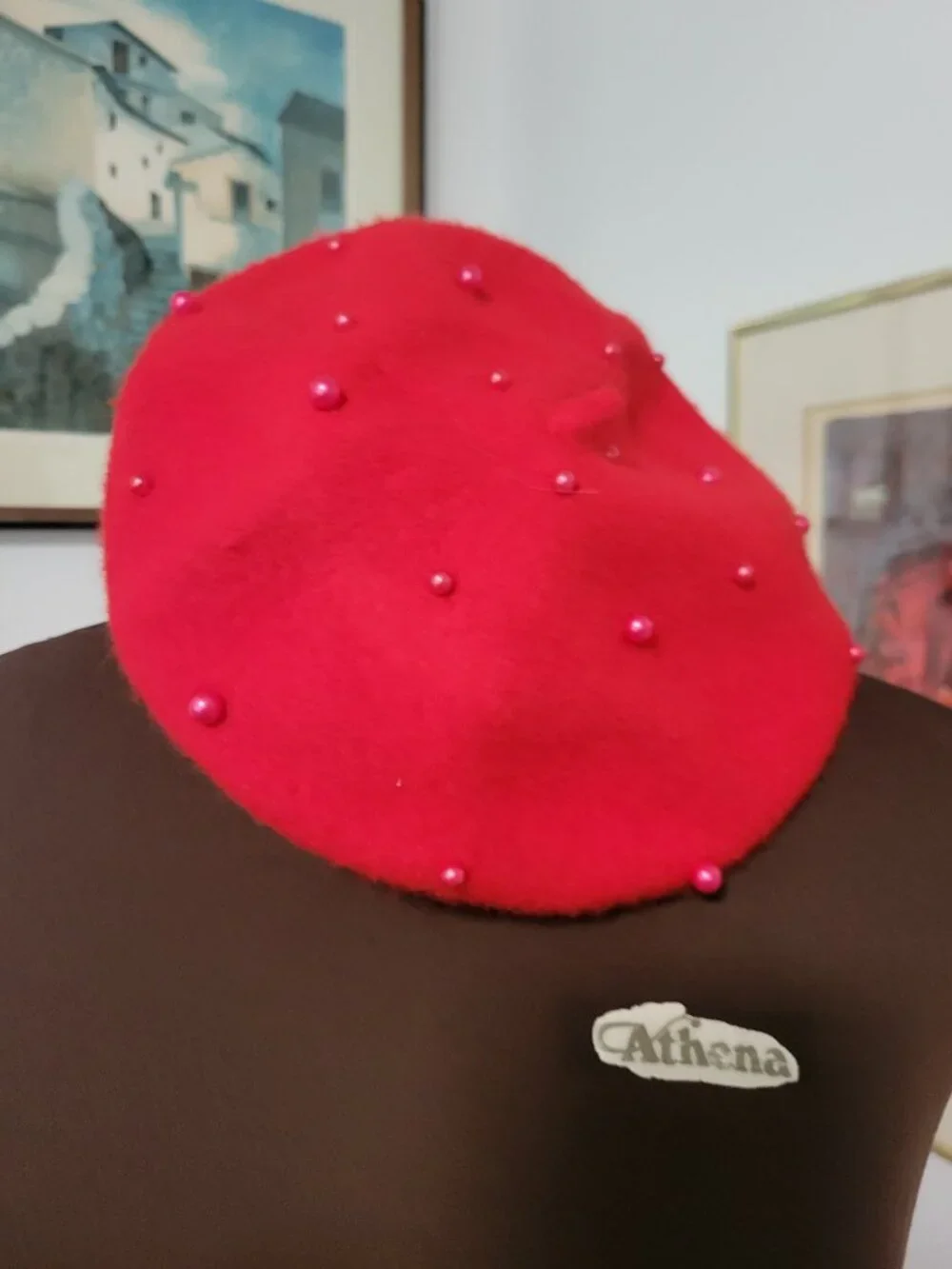 Vintage Red Angora with Pearls Beret